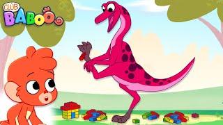 Baboo is playing with building blocks and a dinosaur hurts its foot | Dinosaurs Club Baboo