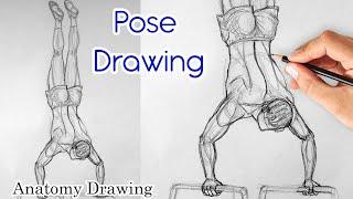 How to draw workout pose / Male body muscle / Drawing Practice