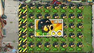 PvZ 2 Battle - All Plants Level 100 use 1 Power Up Vs Buckethead Zombie Level 40