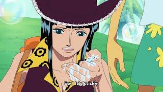 Robin Slaps Sticky Substances She Found On The Ground Onto Usopp's Pants