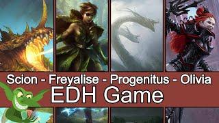 Scion of the Ur-Dragon vs Freyalise vs Progenitus vs Olivia EDH / CMDR game play for Magic