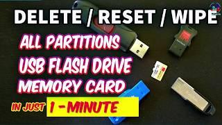 How to Delete / Reset / Wipe All Partitions on USB Flash Drive & Memory Card on Windows #ResetUSB