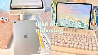 iPad air 5 starlight unboxing  | apple pencil ️ + aesthetic accessories & keyboard ⌨️