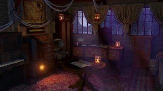 Captain's Room on The Pirate Ship Ambience : Rain, Crackling Fire, Wood Creaking,Wave sound 10 Hours