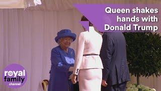 Queen all smiles as she shakes hands with Donald Trump and Melania Trump