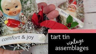 Christmas Tart Tin Assemblages using Vintage finds #handmade #vintagechristmas