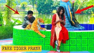 Funny Fake Tiger Prank on Girl - Tiger Toy vs Man Prank Video on Public (Part 13) | 4 Minute Fun