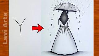 How to draw girl with umbrella | hijab Girl drawing | Lavi arts | Drawing ideas for beginners