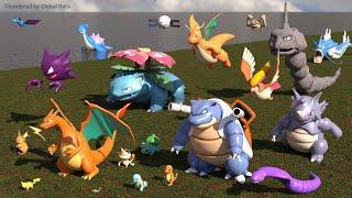 POKEMON Size comparison 3D | Pokemon 3d Animation Size Comparison (gen-1)