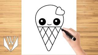 How to draw Cute Ice Cream Step by step, Easy for kids and beginners Drawing Tutorial Trick