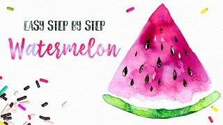 Easy Watercolor Watermelon Painting Tutorial Step by Step // Beginner