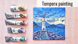 Tempera painting for beginners / Lighthouse landscape / Tempera speedpaint