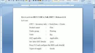 How to activate HSN CODE in Tally ERP 9 Release 6.0.1