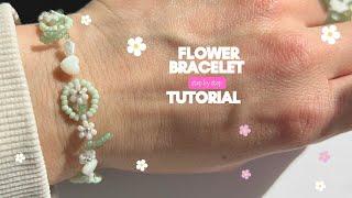 flower bracelet tutorial, how to make beaded flower bracelet, diy step by step tutorial