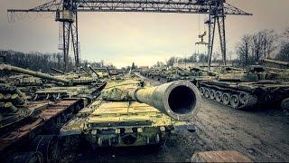 Abandoned and decommissioned tanks in a tank factory in Ukraine