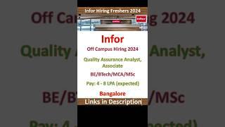 Infor Hiring Freshers 2024 | Quality Assurance Analyst| BE, BTech, MCA, MSc | Fresher Jobs | IT Jobs