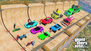 GTA V crazy funny jump challenge by cars, trucks [GTAV MODS] لعبة جراند القفز من منحدر المضحك