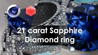 21ct Sapphire Diamond Ring / Cinema 4D + Redshift / Jewellery render 4K