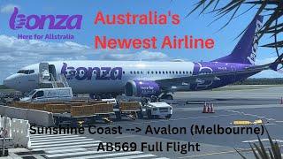 Full Flight - Australia's Newest Airline Bonza  Sunshine Coast to Melbourne Boeing 737 MAX 8 AB569