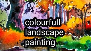 How to paint a colourfull watercolour landscape painting/tutorial/demonstration/watercolour