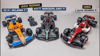 LEGO Technic 42171 Mercedes-AMG F1 W14 vs 42141 McLaren F1 vs CaDA Alfa Romeo F1 Team ORLEN C42