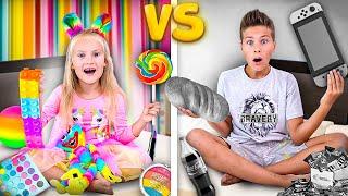 RAINBOW color VS GRAY color challenge for 24 hours Fast Sergey