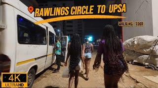   4K Virtual Nightlife Walking Tour From MADINA RAWLINGS CIRCLE To U.P.S.A In ACCRA-GHANA