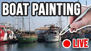 Watercolor Boats Painting | LIVE 