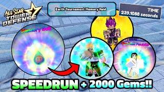 Speedrun Earth Tournament Memory Raid | Memory Ball + 2000 Gems Free | All Star Tower Defense Roblox