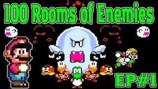 100 Rooms of Enemies EP#1 {Mario World Rom Hack}