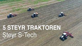 5 STEYR Traktoren auf einem Feld | Steyr S-Guide Lenksystem | Precision Farming