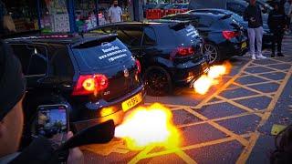 Modified Cars Shoot Fire At Car Meet! - Modified Cars Leaving a Car Meet! (City Smokers!)