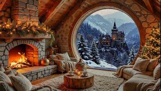 Cozy Christmas Ambience  ️ Relaxing Music on a Snowy Day with Fireplace Sounds 