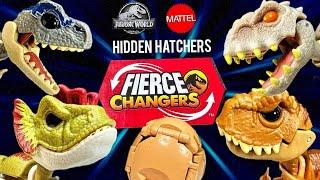 Mattel Jurassic World Fierce Changers Hidden Hatchers Review!! Indominus! Tyrannosaurus! Dilo! Blue!