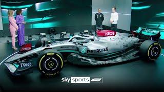 Lewis Hamilton and George Russell react to the the new Mercedes W13