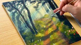 Wie man den morgendlichen Waldweg malt / Acrylmalerei für Anfänger