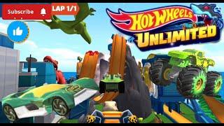 HOT WHEELS UNLIMITED MATTEL GAMES VIDEO VIP | RACE WITH MANY GREEN CARS AT MY HARD WORLD TRACKS 