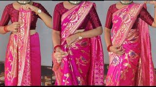 Cotton silk saree draping tutorial/easy tips for beginners/with perfect pleats/full saree Draping