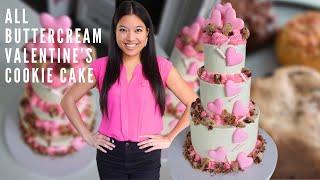 How to Make a 3 Tiered All Buttercream Valentine's Cookie Cake at Home | Cake Decorating Made Easy