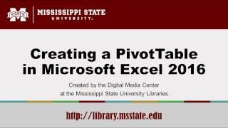 Creating a PivotTable in Microsoft Excel 2016