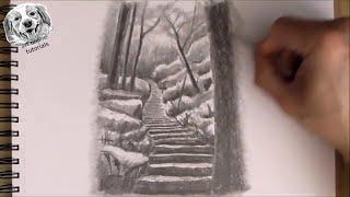 How to Draw a Forest in the Mountains with Pencil Step by Step and Easy