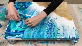 2. Easy Beach Acrylic Pour & Swipe Painting Tutorial