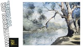 Easy Watercolor Painting: River and Trees I WATERCOLOR LANDSCAPE I