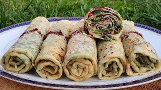 Super Dadlı Göy Kətəsinin (Qutab) Hazırlanması | Azerbaijani Herb-stuffed Flatbread | Kətə Resepti