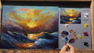 How I Paint Seascape Just By 4 Colors Oil Painting Seascape  Step By Step 106 By Yasser Fayad