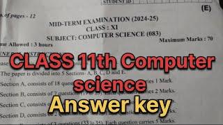 Class 11 computer science answer key morning shift || midterm exam 2024-25 paper solution class 11