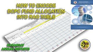 HOW TO ENCODE BCPC BUDGET TO RAO TABLE | BARANGAY COUNCIL FOR THE PROTECTION OF CHILDREN