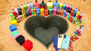 How to make HEART with Cement, iPhone 16 vs Samsung Z Fold6 vs Fanta, 7up, Coca Cola and Mentos