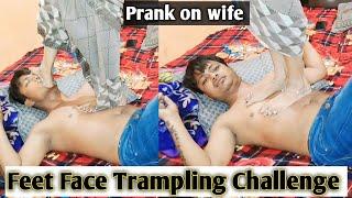 Feet Face Trampling Challenge || Feet Reaction || Sandeep Prank Wife #prank #funny