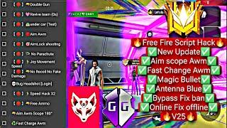 Free Fire script hack Ob46 Aim scope Awm 180° Aimbot Magic bullet Antenna Blue Headshot Rank Working